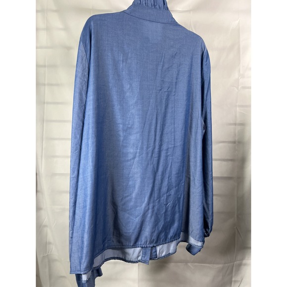 Denim Blue Ruffled Collar Long Sleeve Button Up Shirt Top XXL - Picture 3 of 3